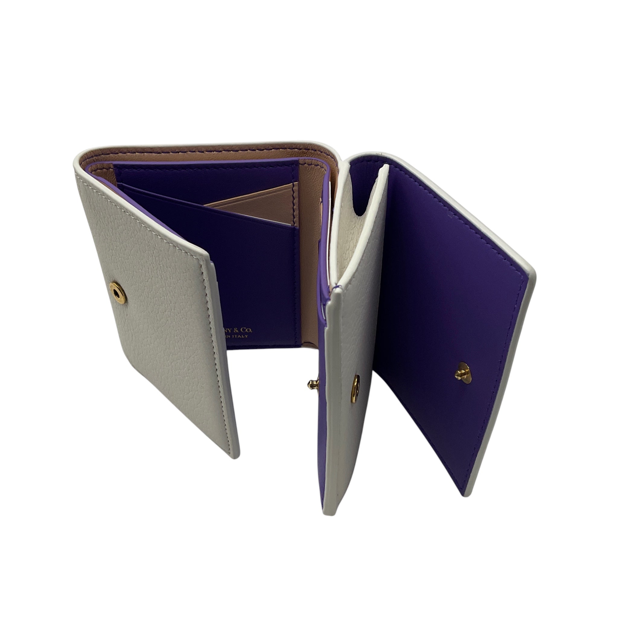 Tiffany White / Purple / Pink Pebbled Leather Card Holder Wallet with Gold Logo Hardware