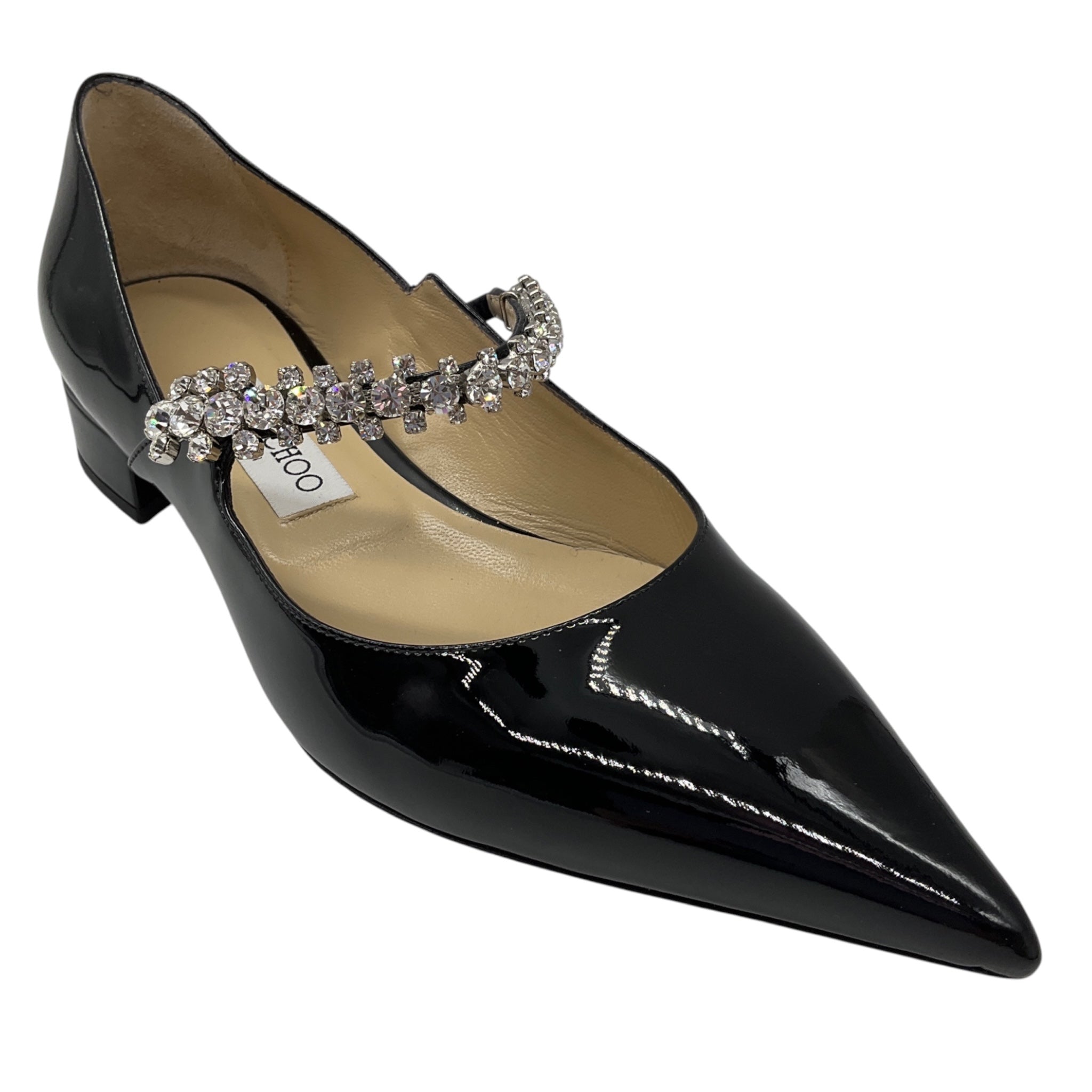 Jimmy Choo Black Bing Crystal Embellished Patent Leather Flats