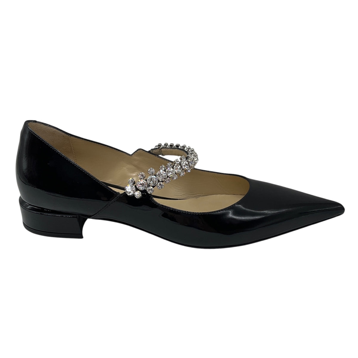 Jimmy Choo Black Bing Crystal Embellished Patent Leather Flats