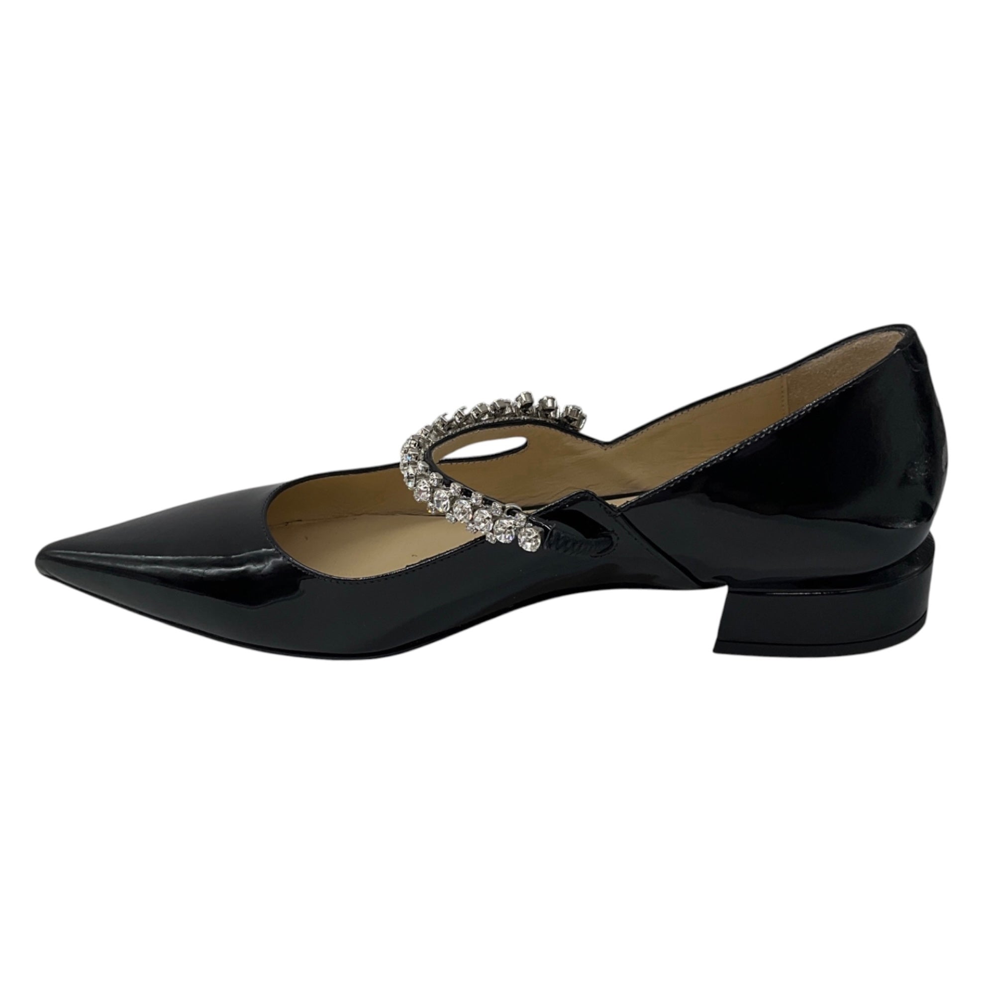 Jimmy Choo Black Bing Crystal Embellished Patent Leather Flats