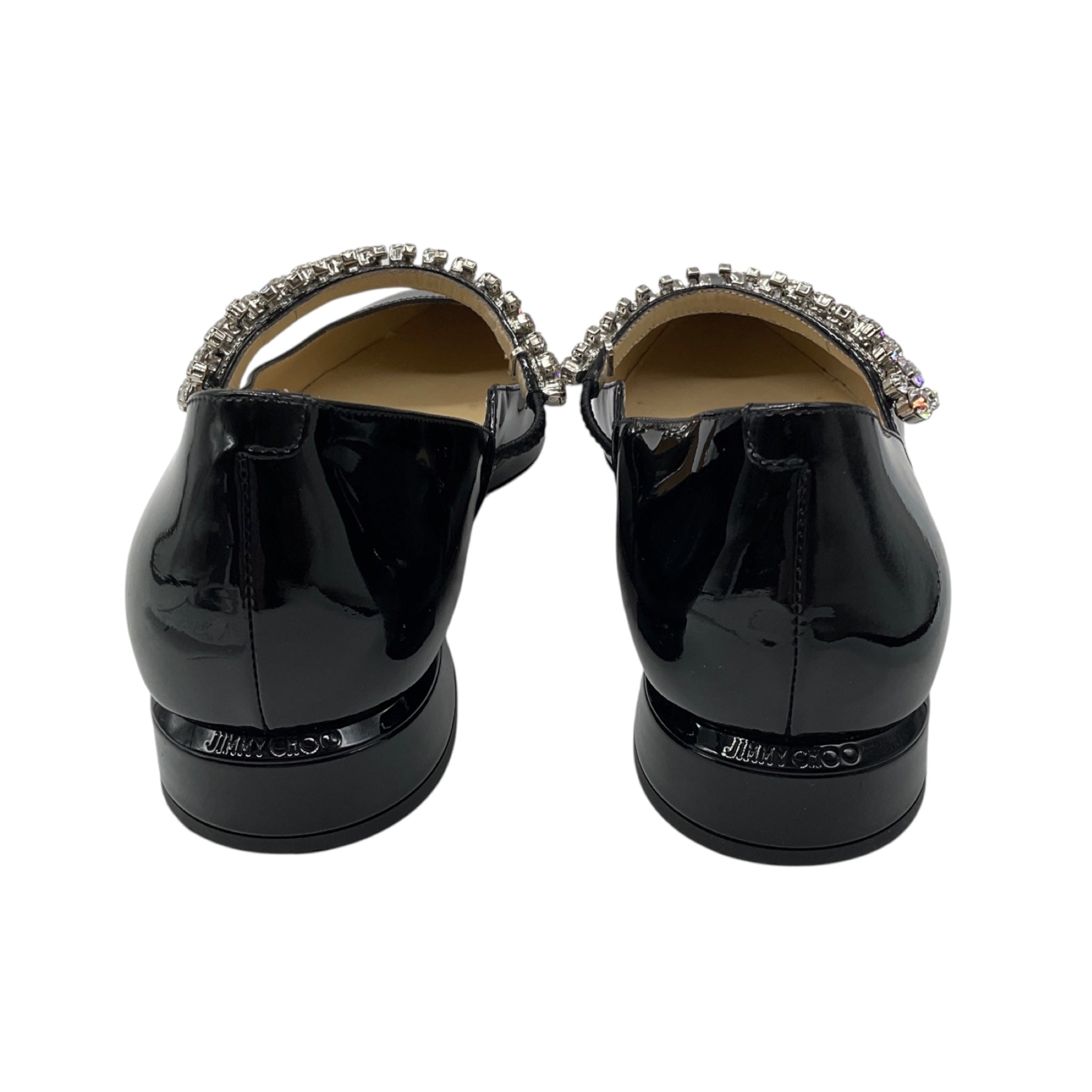 Jimmy Choo Black Bing Crystal Embellished Patent Leather Flats