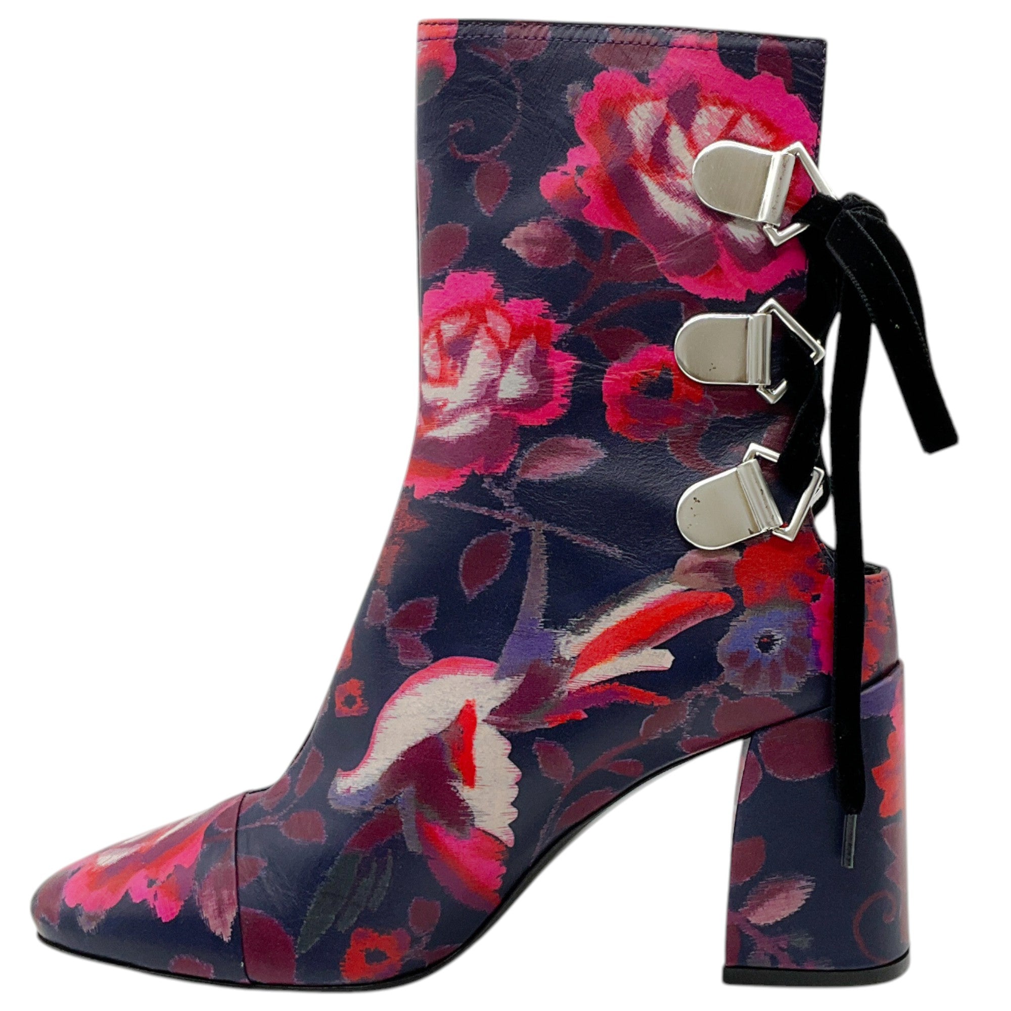 Tanya Taylor Navy Blue Multi Floral Marta Lace Back Boots