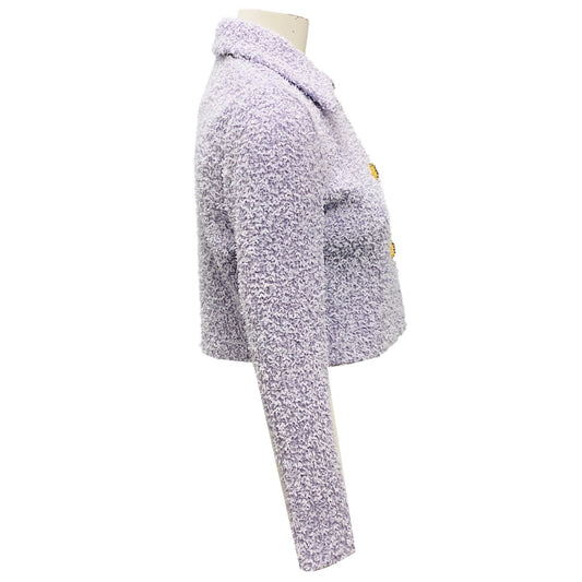 St. John Lilac Cropped Boucle Tweed Jacket with Gold Buttons