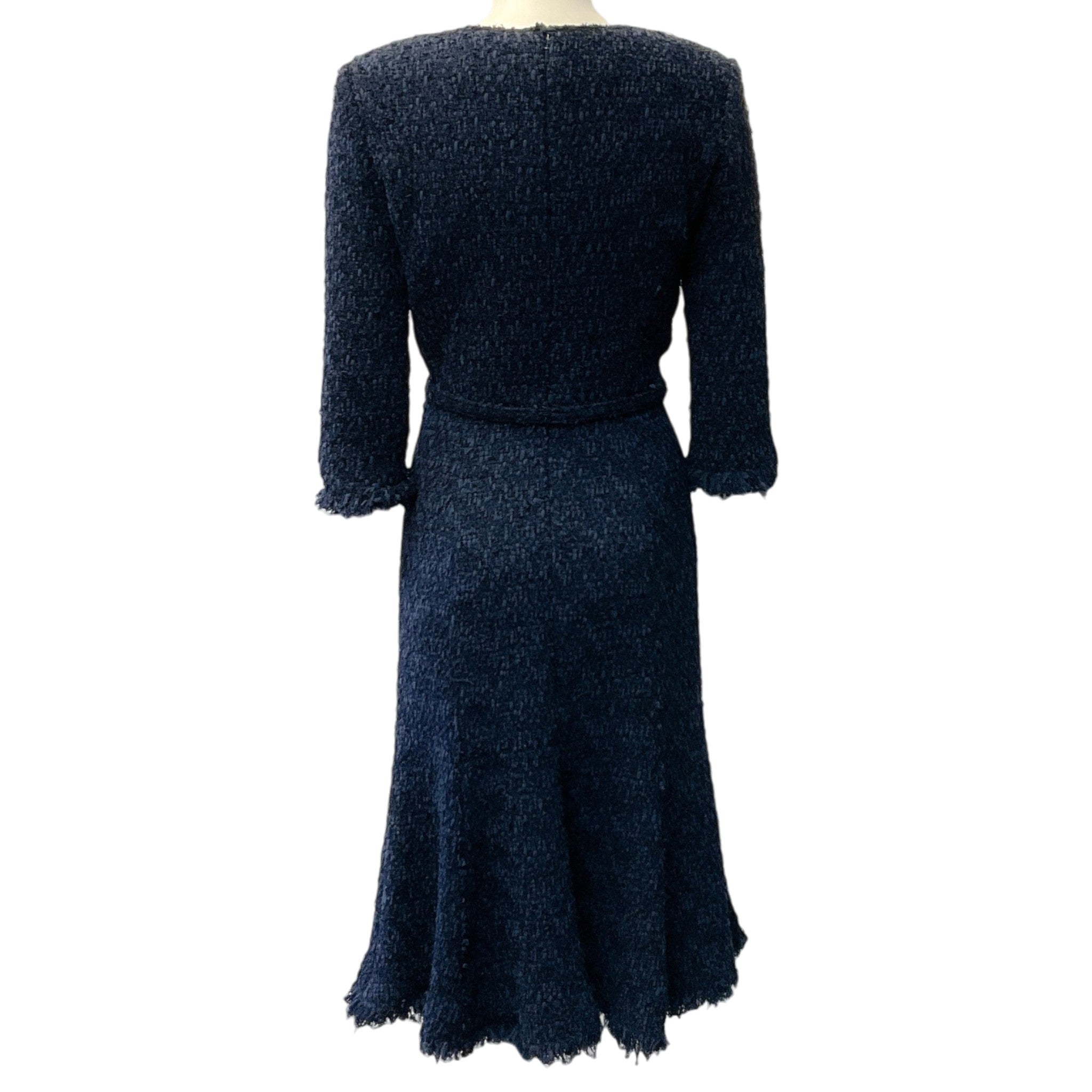 Oscar de la Renta Navy Blue Belted Midi Dress