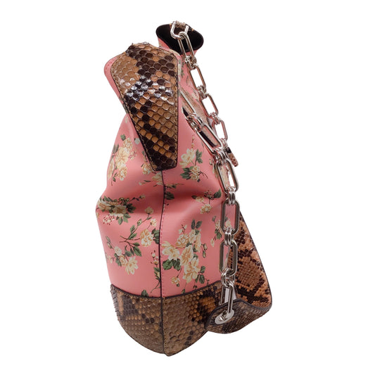 Michael Kors Collection Pink Multi Petal Bancroft Floral Printed Leather and Python Skin Leather Shoulder Bag