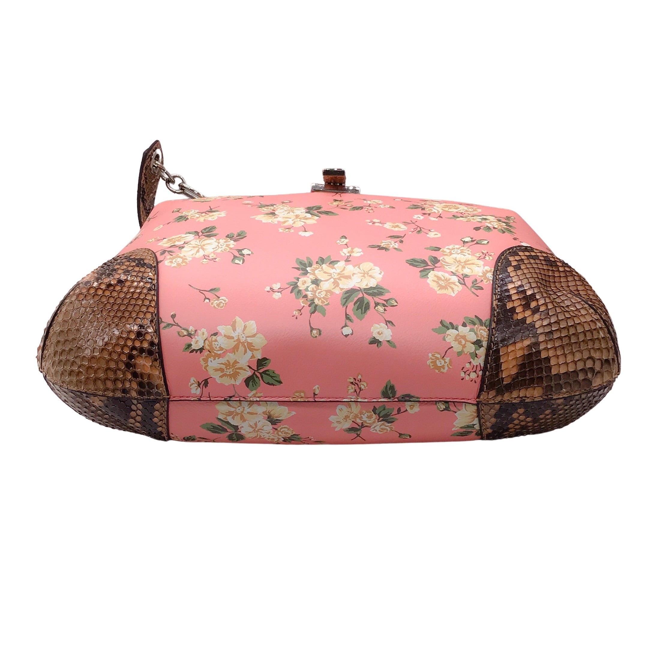 Michael Kors Collection Pink Multi Petal Bancroft Floral Printed Leather and Python Skin Leather Shoulder Bag
