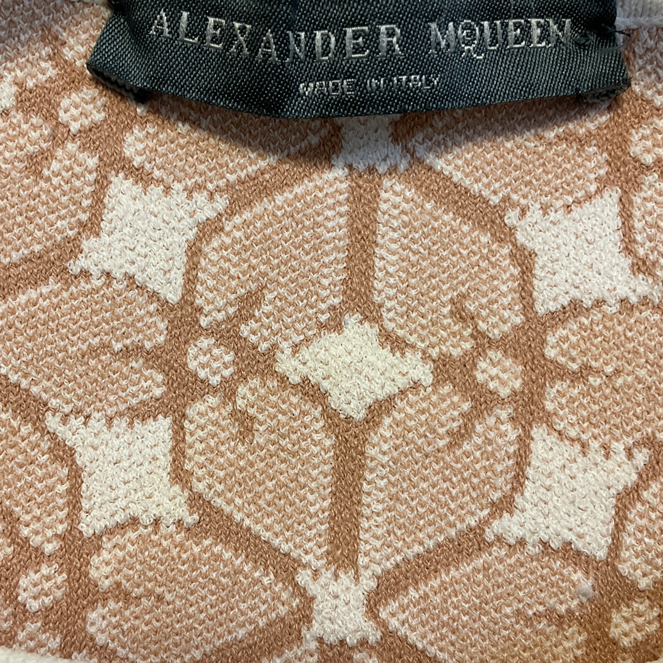 Alexander McQueen White / Nude Short Sleeved Fitted Patterned Knit Dress