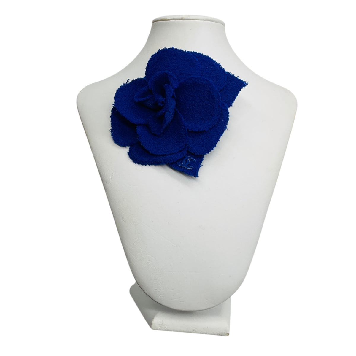 Chanel Blue CC Logo Camellia Tweed Brooch