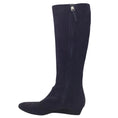 Load image into Gallery viewer, Giuseppe Zanotti Navy Blue Tall Low Wedge Heel Suede Leather Boots

