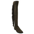 Load image into Gallery viewer, Stuart Weitzman Olive Green / Black Fringed Pull-On Knee-High Suede Leather Boots
