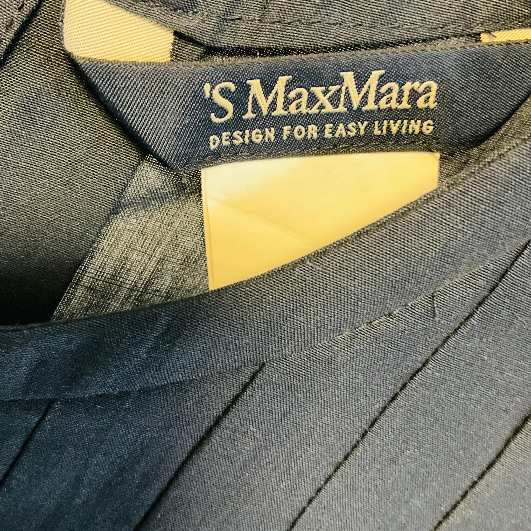 Max Mara S Collection Navy Blue Pleated Sleeveless Ramie and Cotton Dress with Belt
