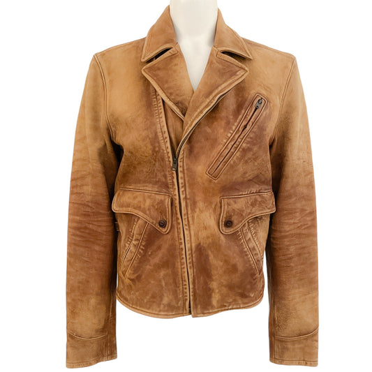 Polo Ralph Lauren Brown Distressed Leather Moto Jacket