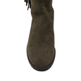 Load image into Gallery viewer, Stuart Weitzman Olive Green / Black Fringed Pull-On Knee-High Suede Leather Boots
