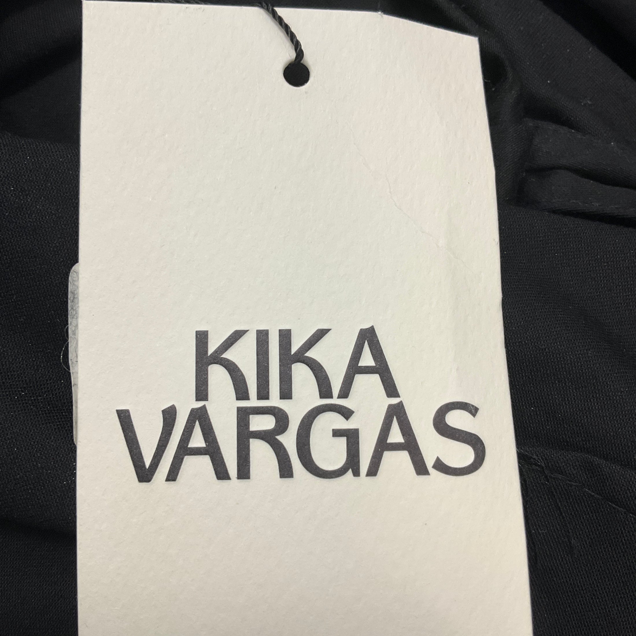 Kika Vargas Black Sygne Ruched Stretch Cotton Crewneck Midi Dress