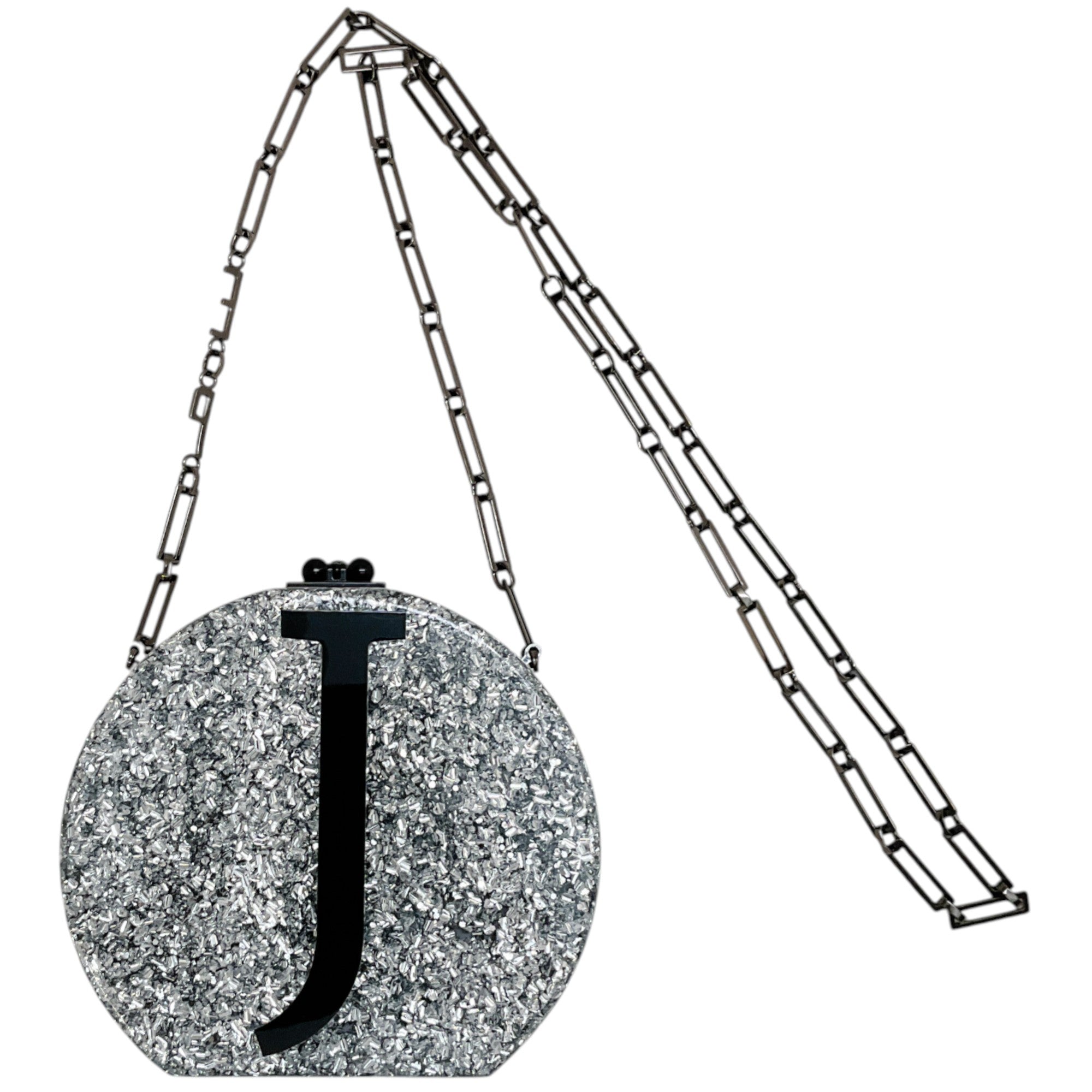 Edie Parker Silver Glitter "J" Minaudiere