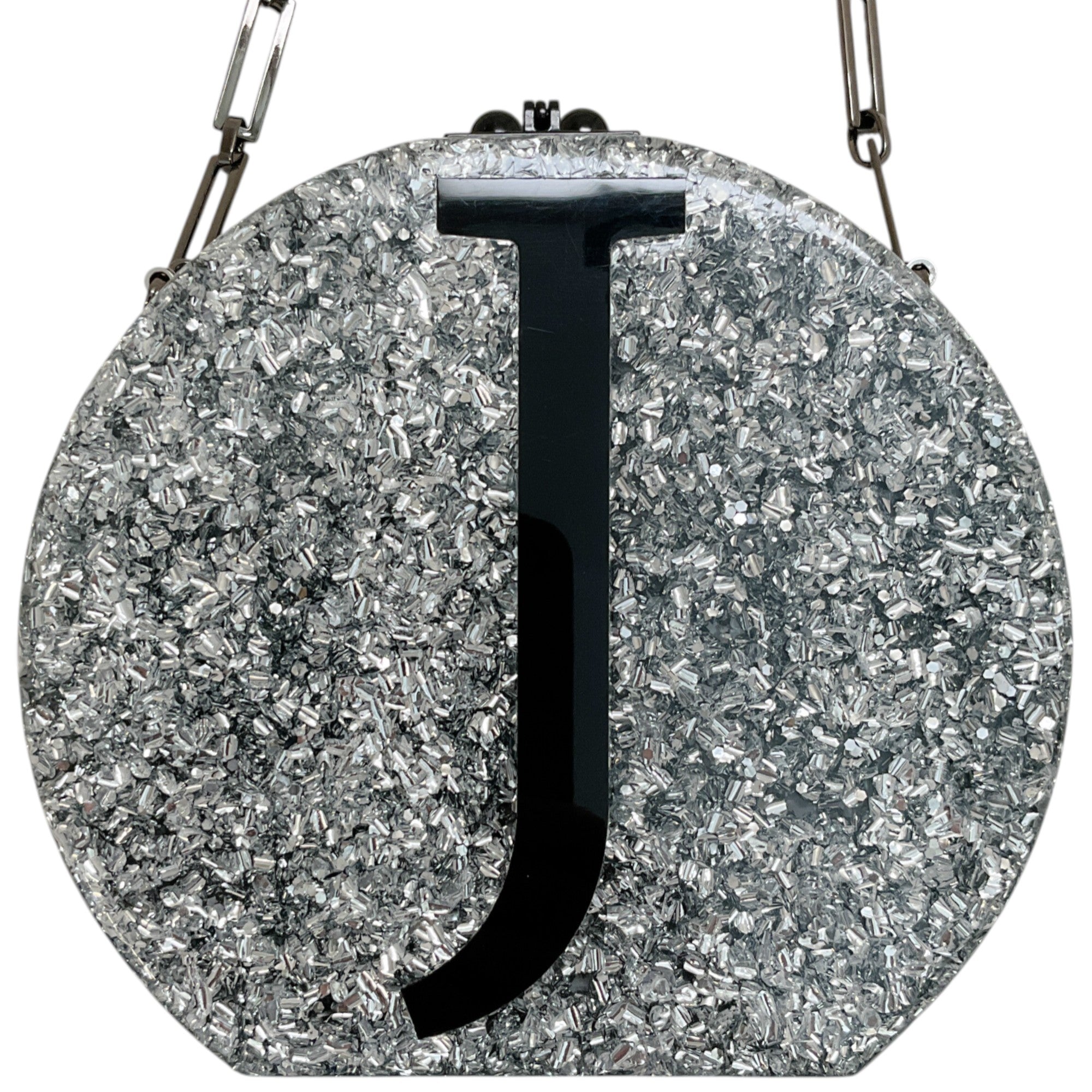 Edie Parker Silver Glitter "J" Minaudiere