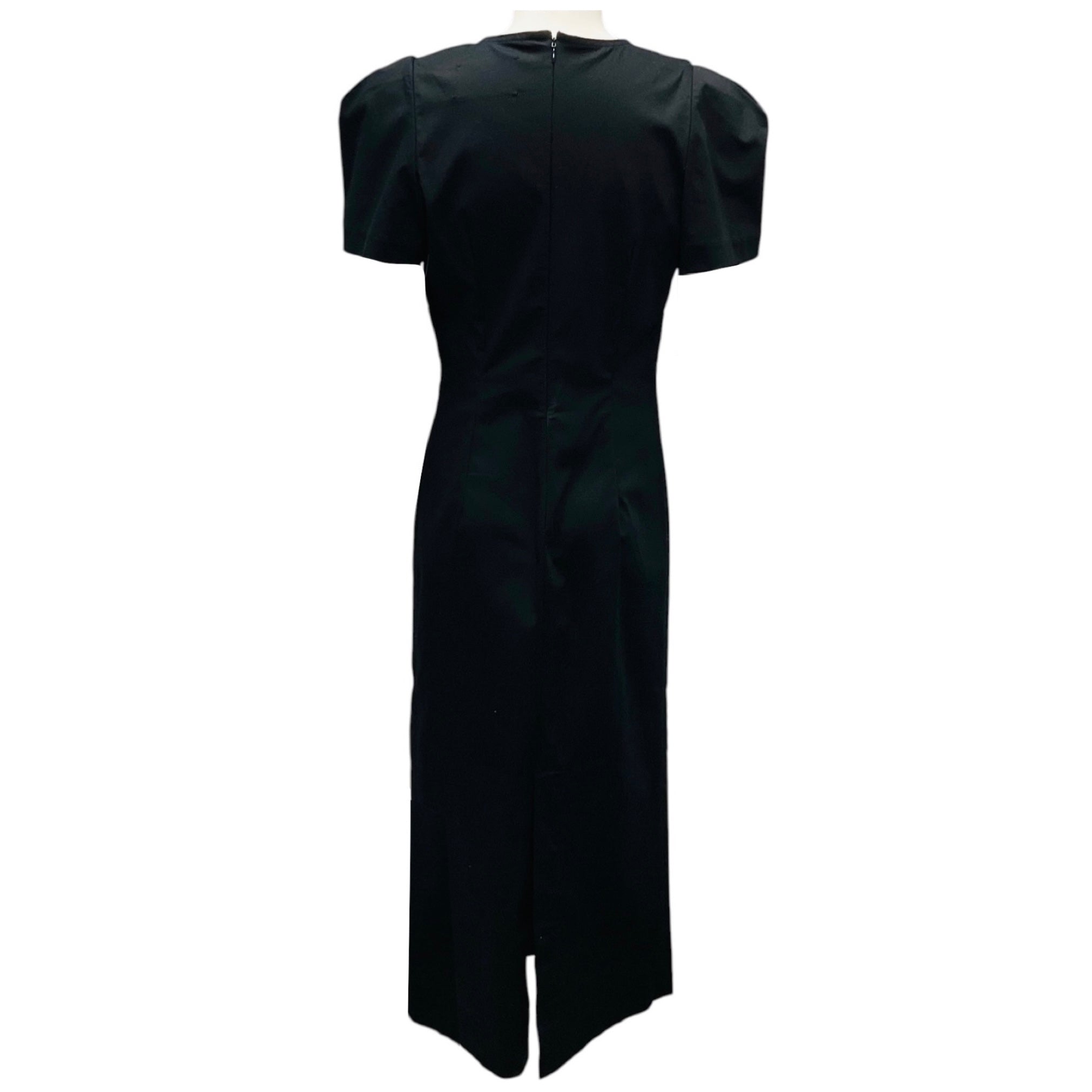 Kika Vargas Black Sygne Ruched Stretch Cotton Crewneck Midi Dress