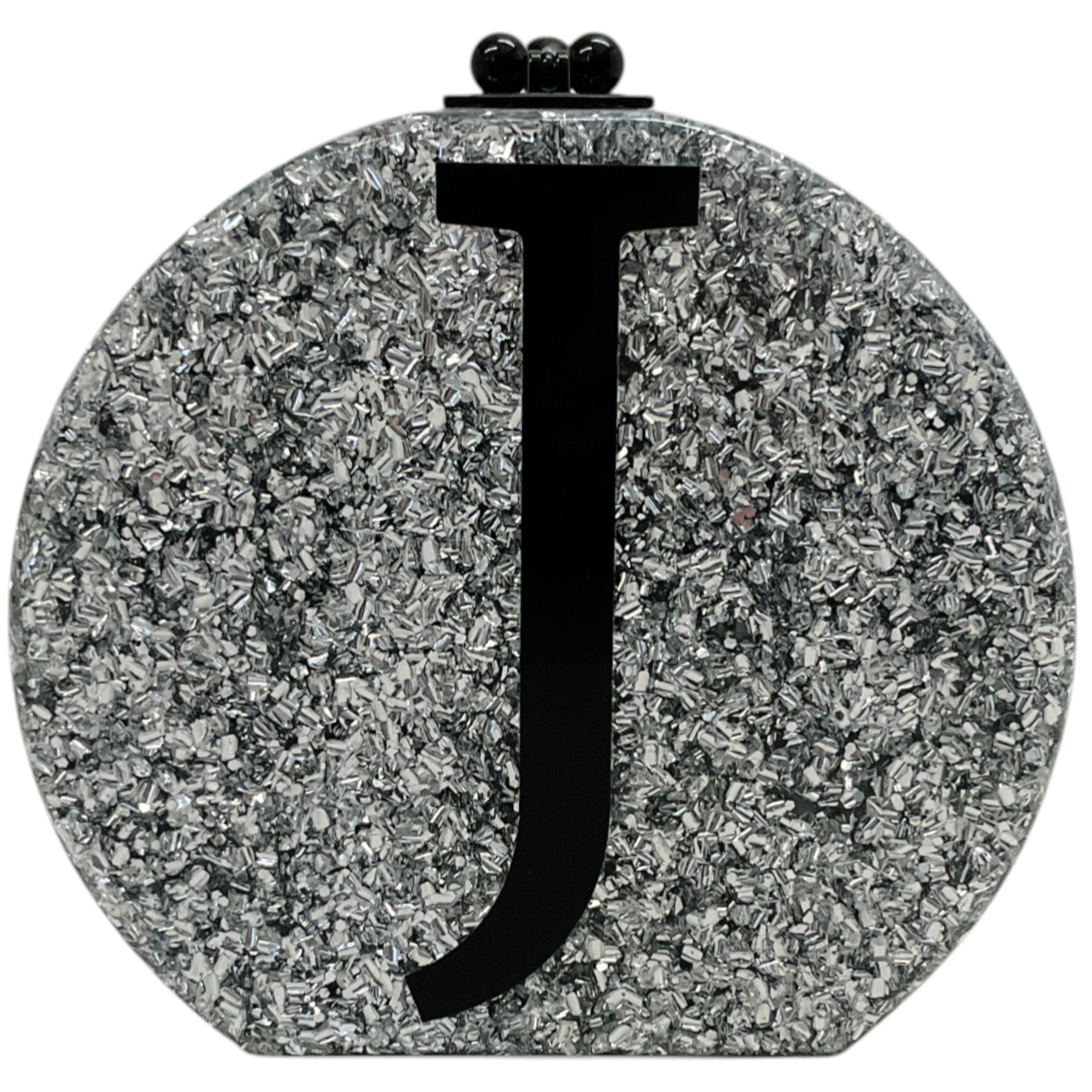 Edie Parker Silver Glitter "J" Minaudiere
