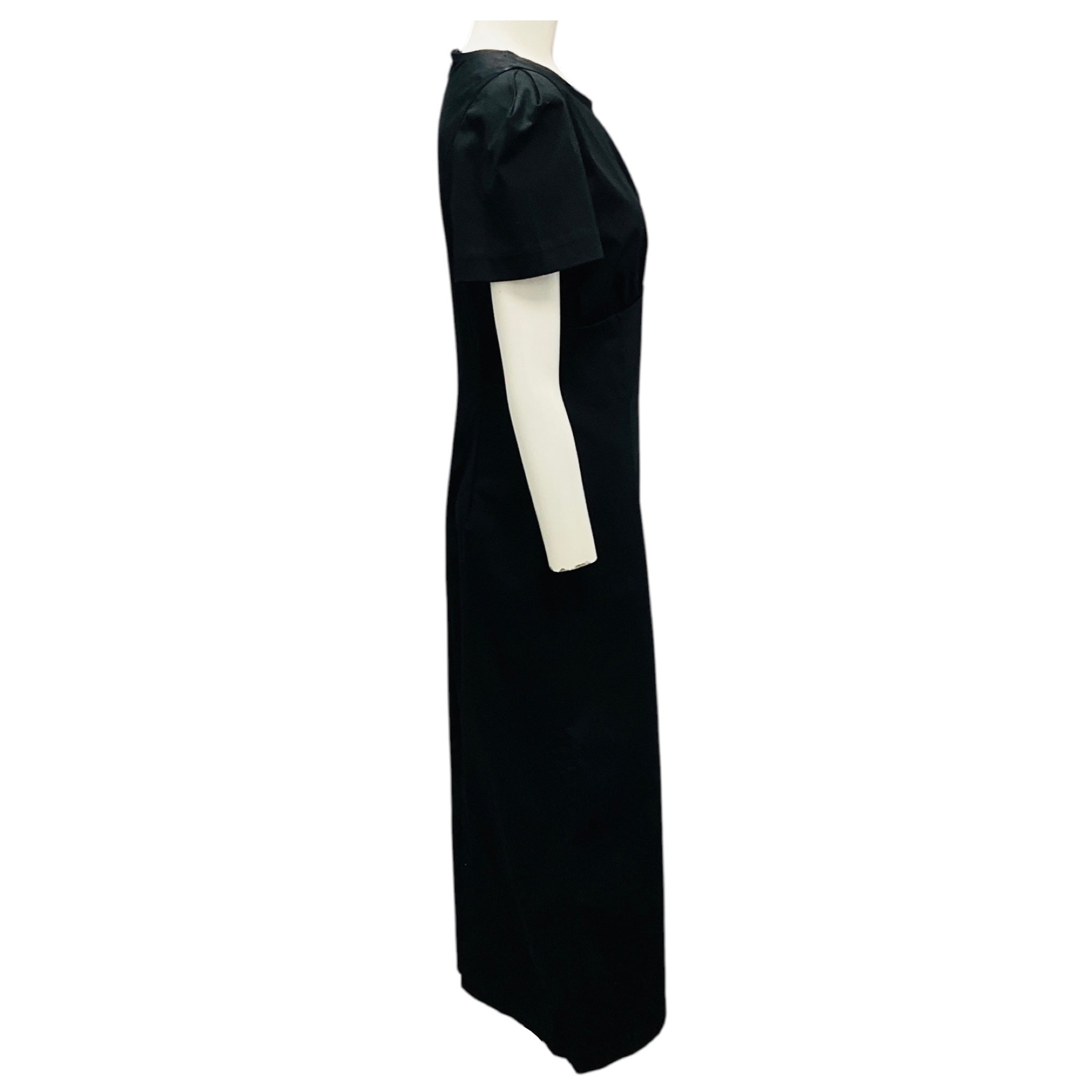Kika Vargas Black Sygne Ruched Stretch Cotton Crewneck Midi Dress