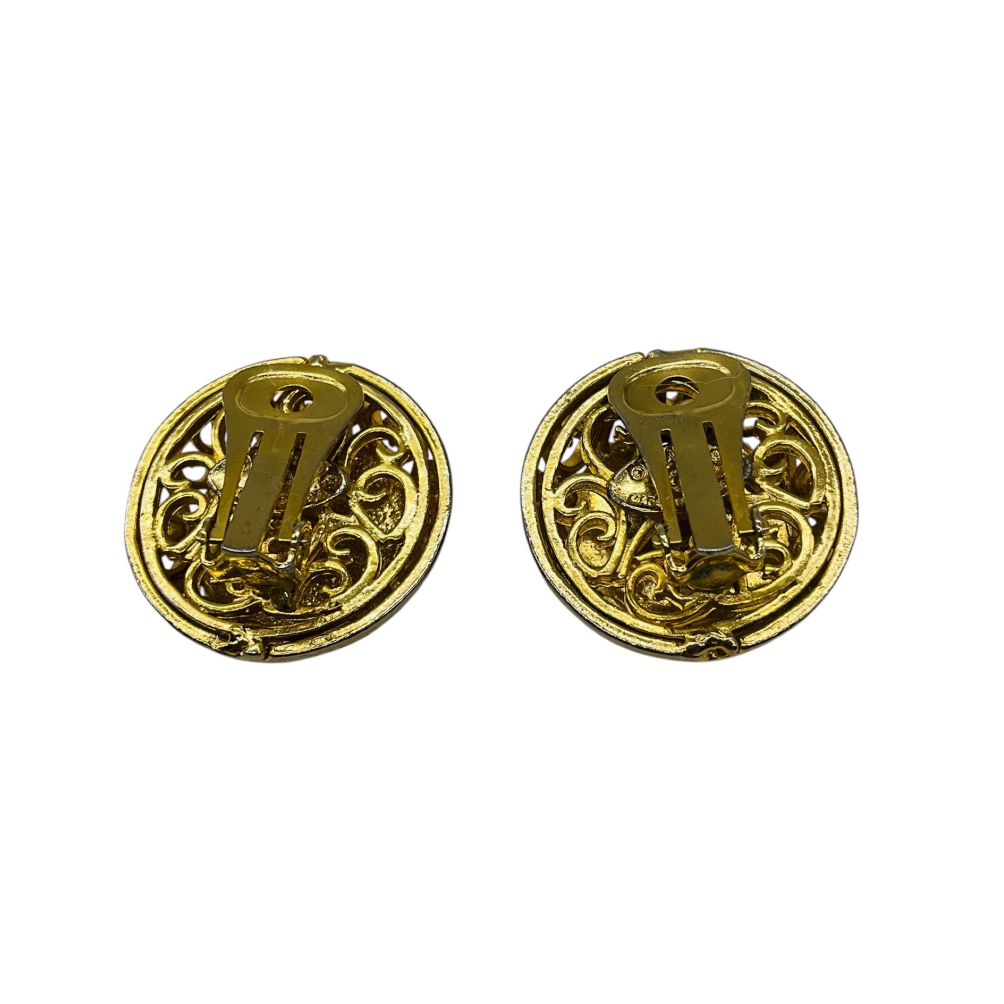 Chanel Vintage Gold Enameled CC Logo Clip On Earrings