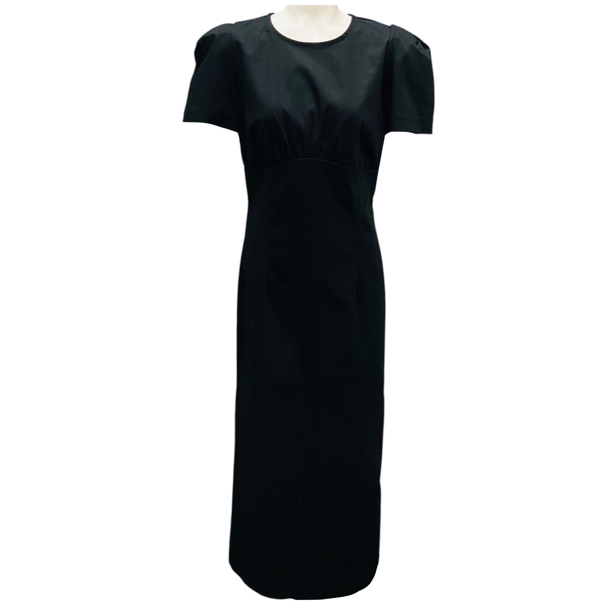 Kika Vargas Black Sygne Ruched Stretch Cotton Crewneck Midi Dress