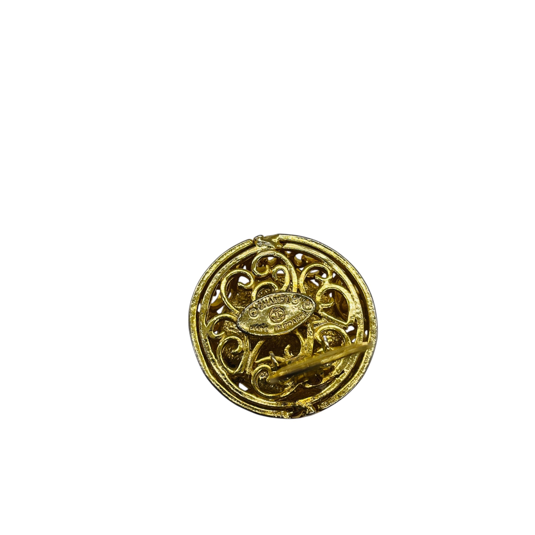 Chanel Vintage Gold Enameled CC Logo Clip On Earrings