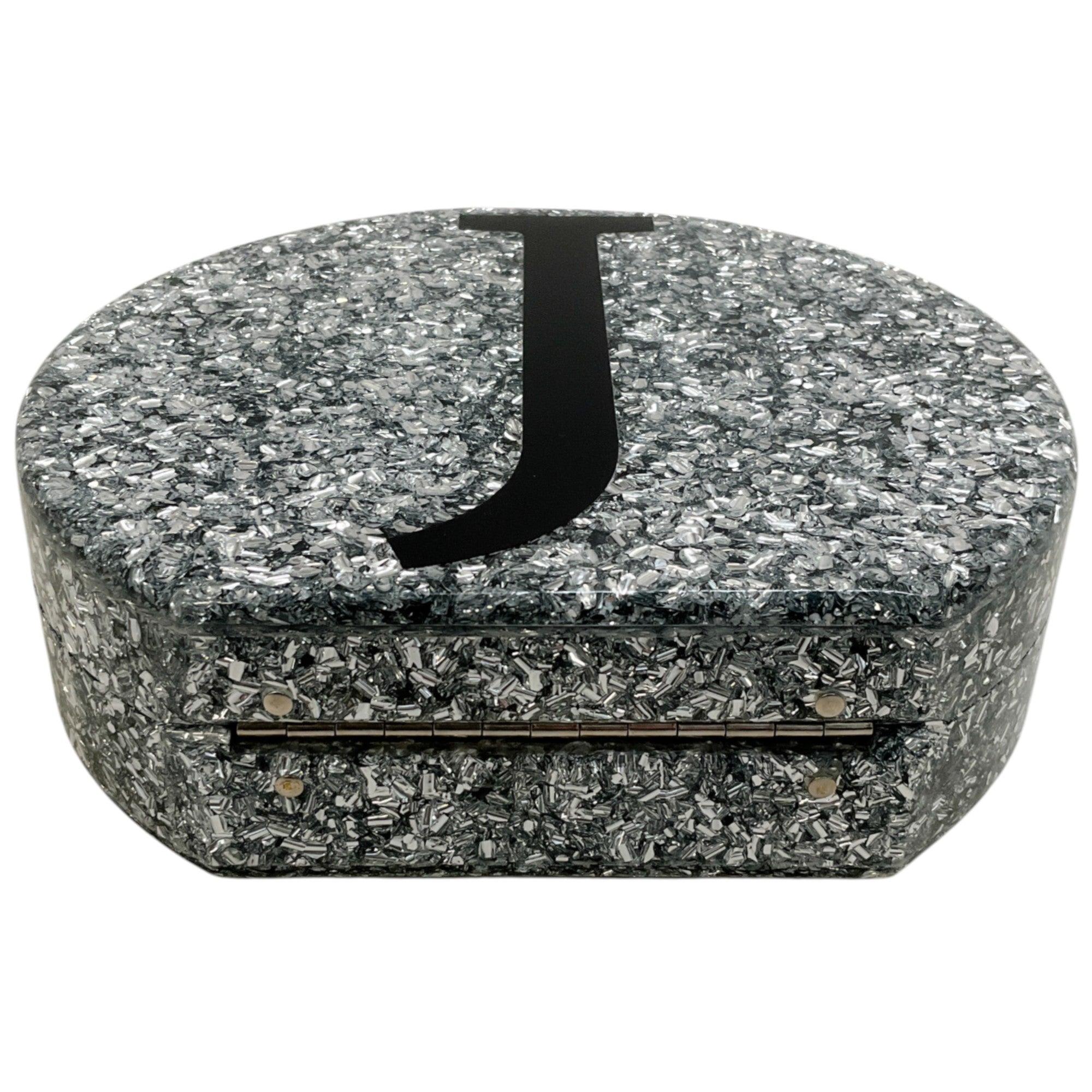 Edie Parker Silver Glitter "J" Minaudiere