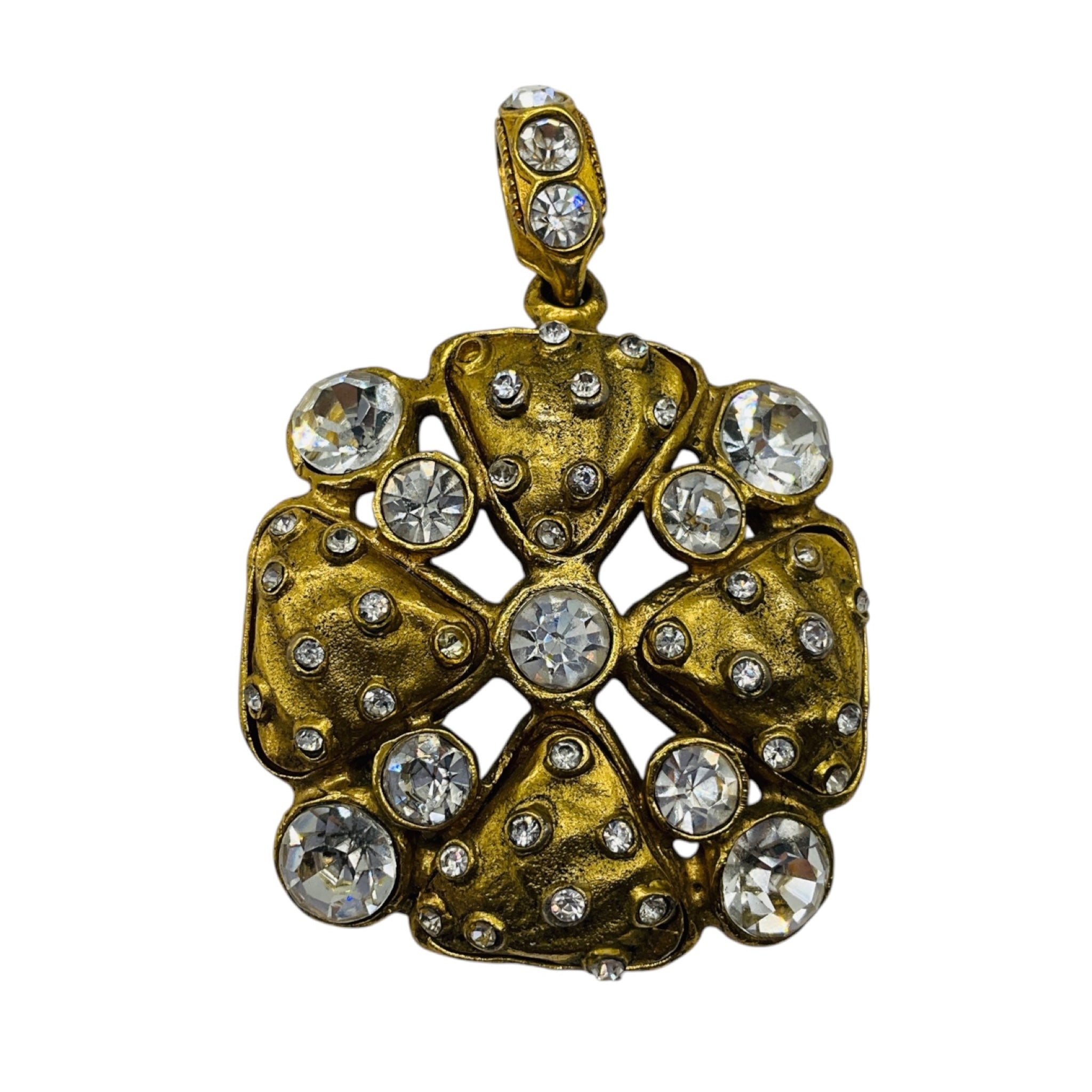 Chanel Vintage Gold Strass Crystal Embellished Necklace Pendant