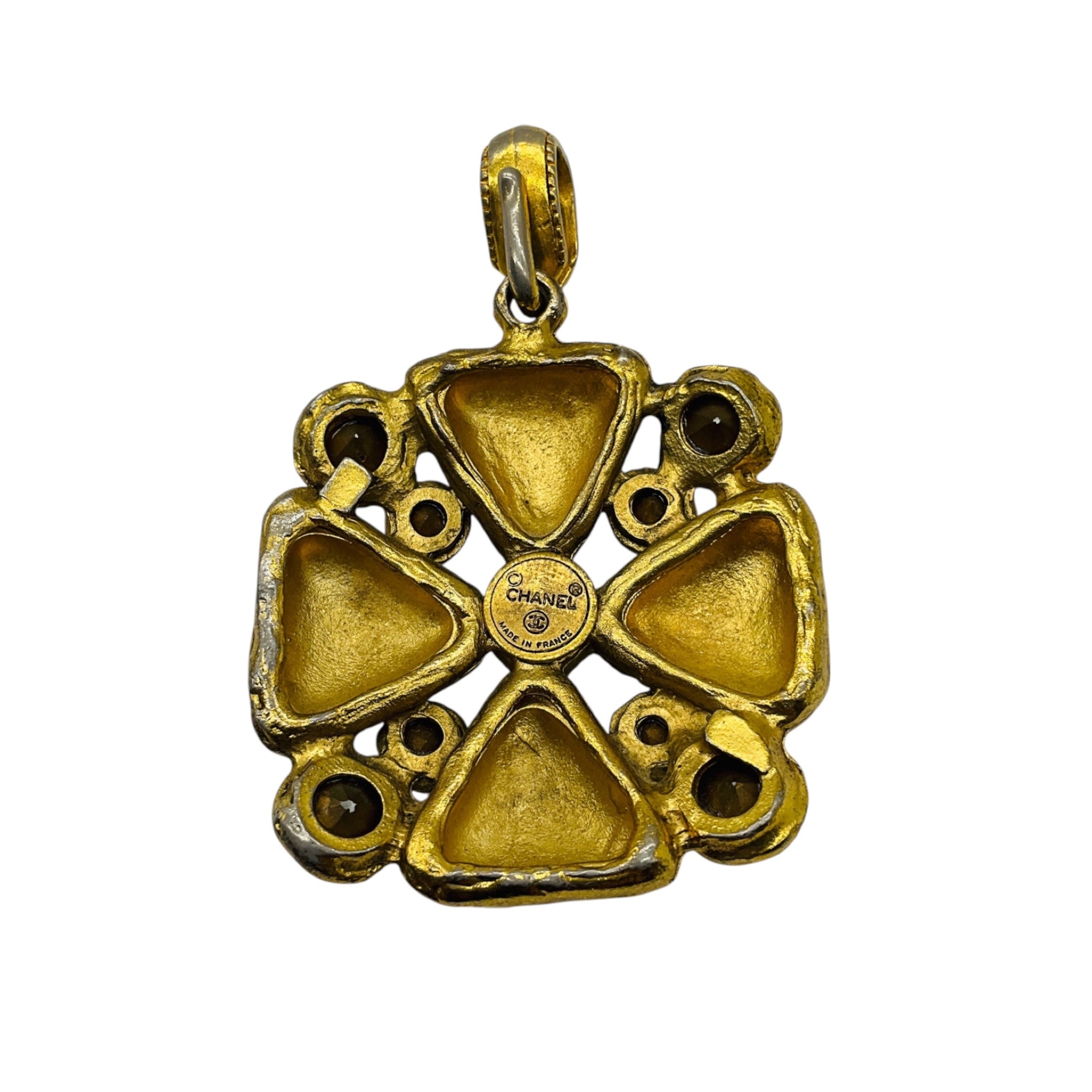 Chanel Vintage Gold Strass Crystal Embellished Necklace Pendant