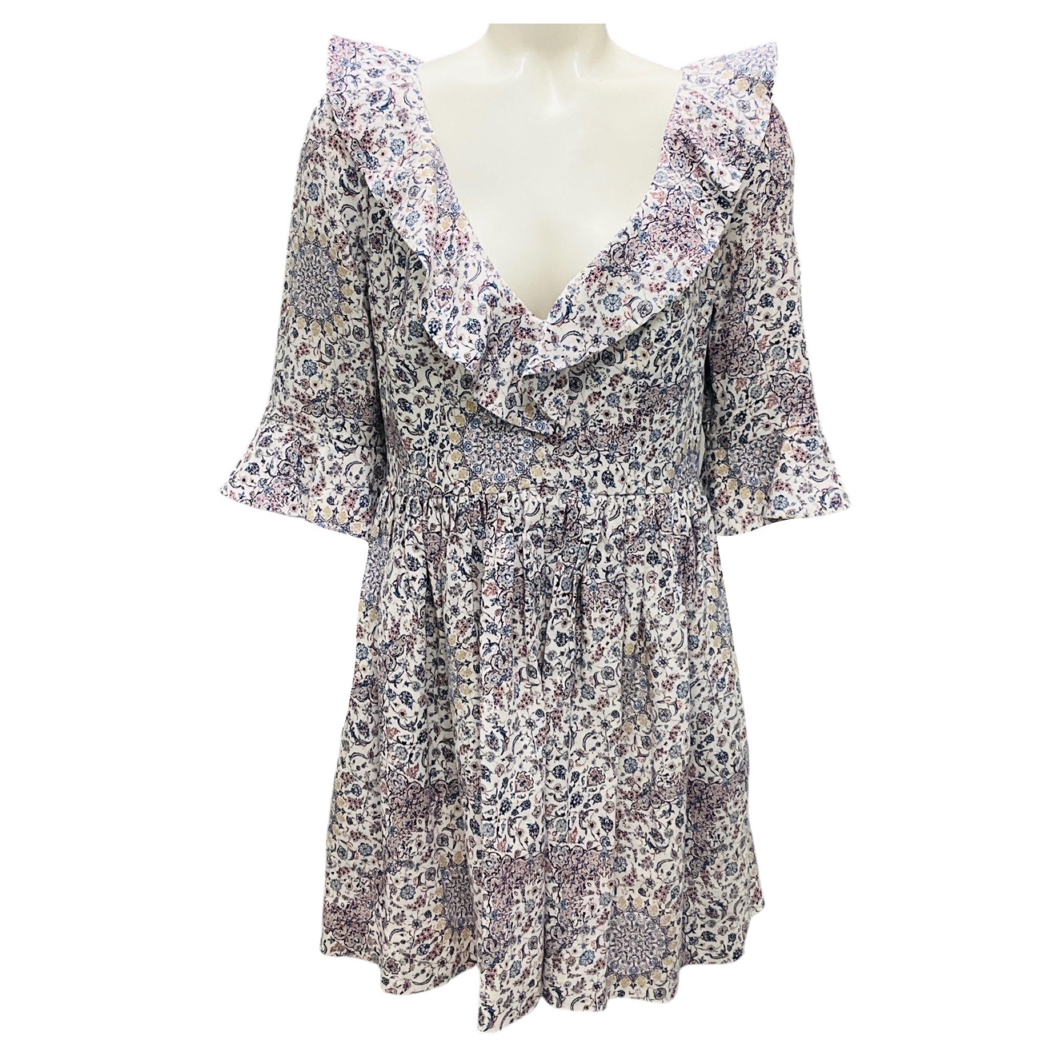 Zimmermann White / Purple / Blue Printed Linen Mini Dress