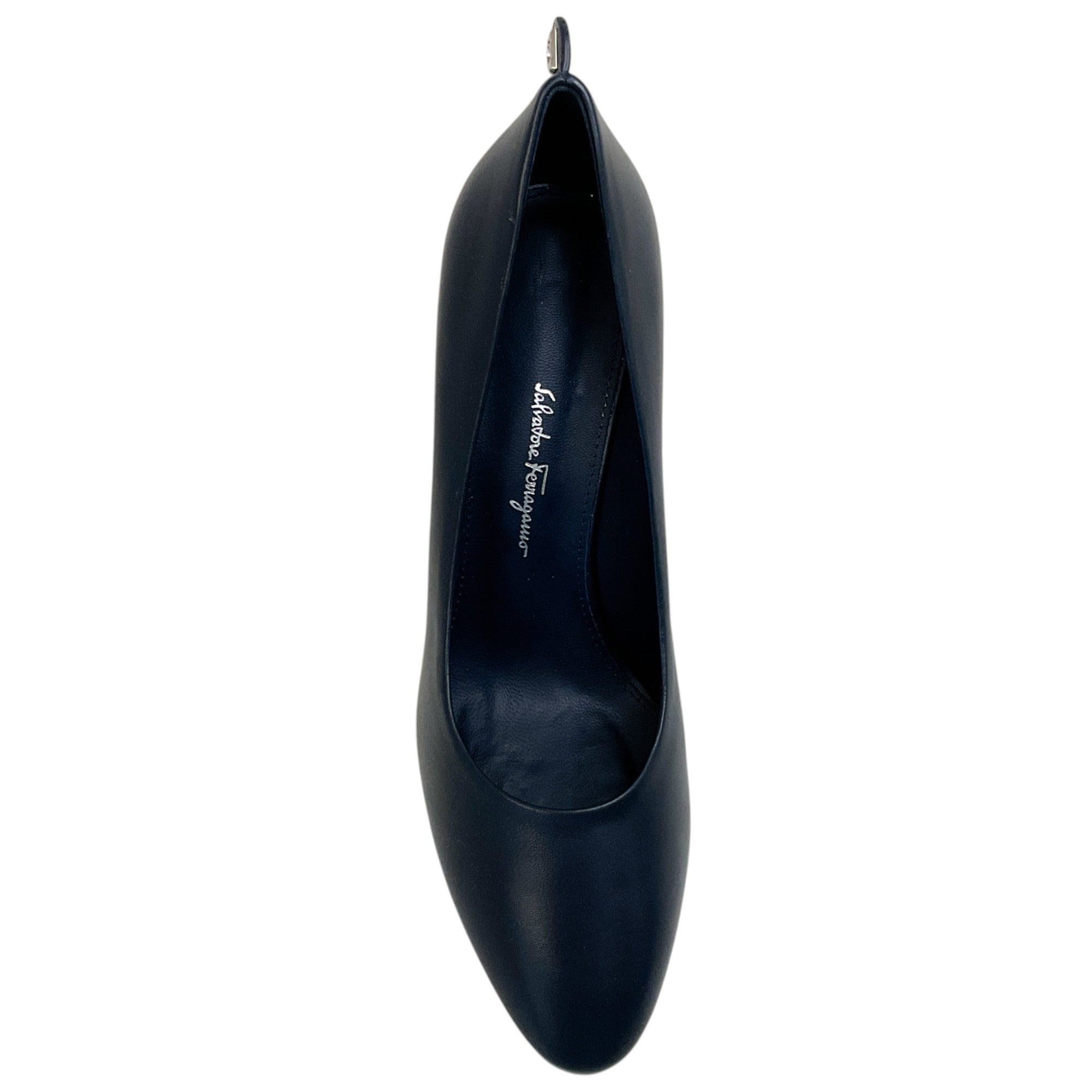 Salvatore Ferragamo Navy Blue Leather Judy Pumps