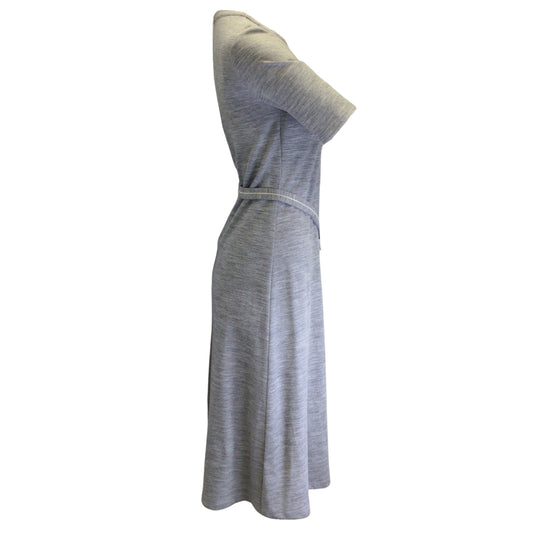 Peserico Grey / Silver Monili Beaded Detail Belted Short Sleeved Wool Dress