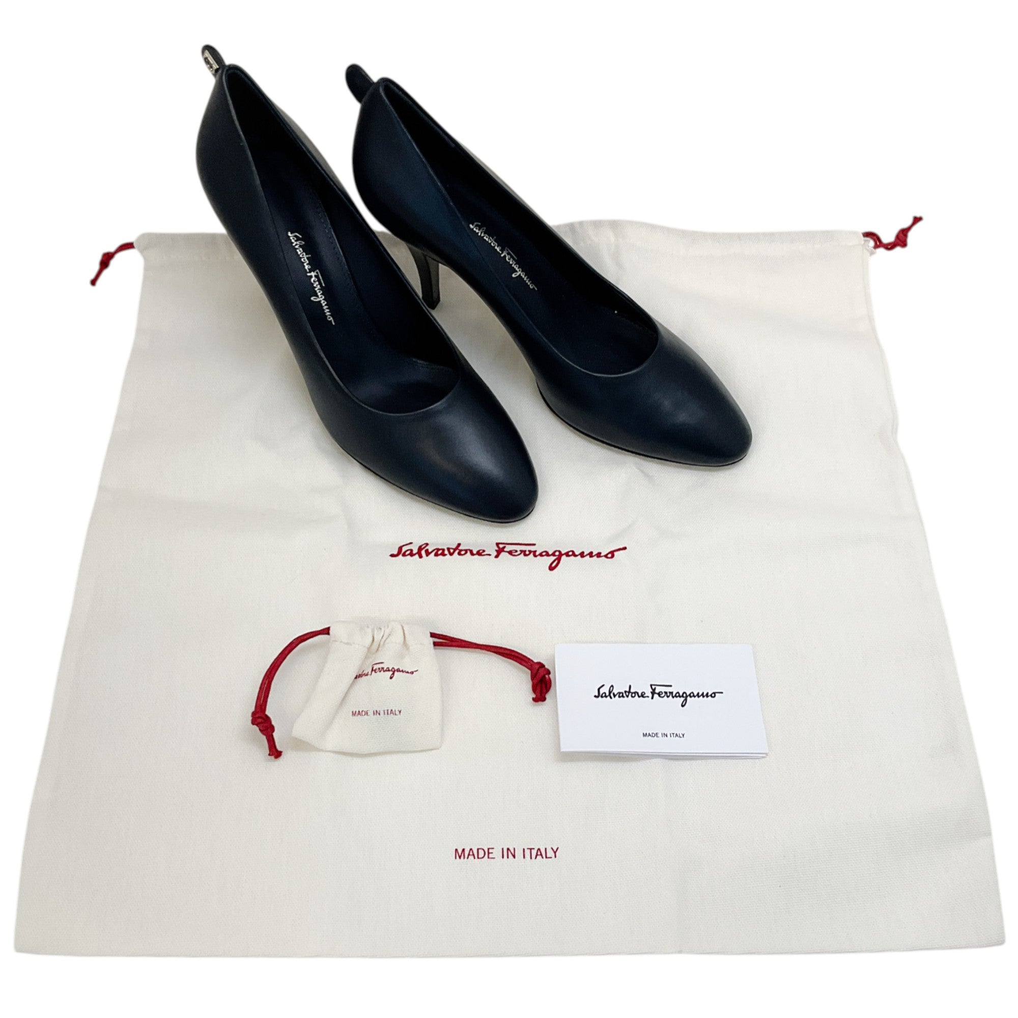 Salvatore Ferragamo Navy Blue Leather Judy Pumps