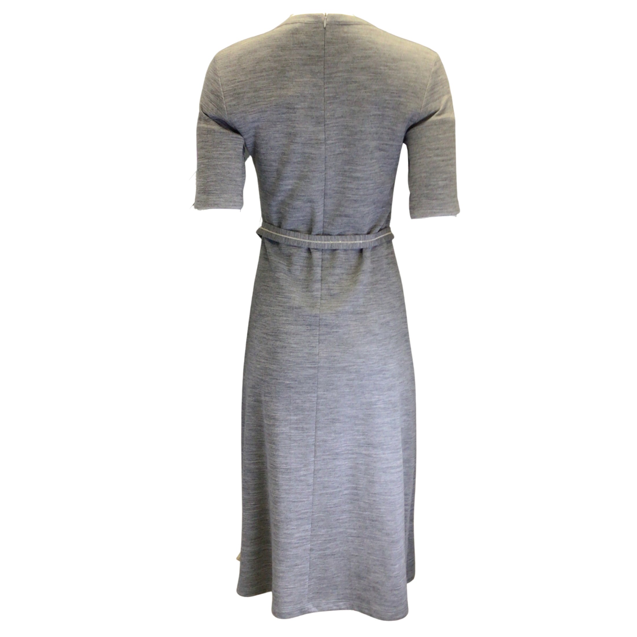 Peserico Grey / Silver Monili Beaded Detail Belted Short Sleeved Wool Dress