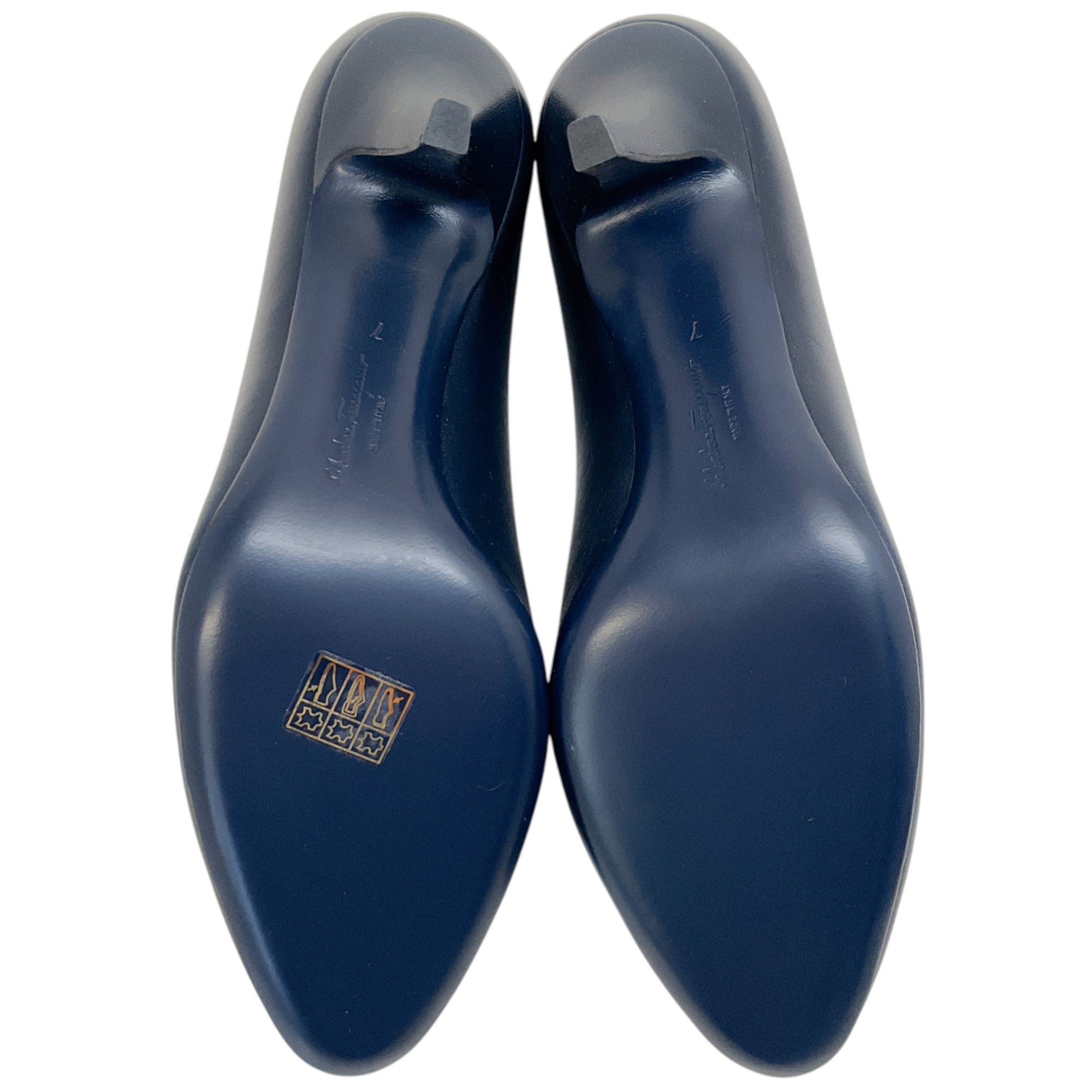 Salvatore Ferragamo Navy Blue Leather Judy Pumps