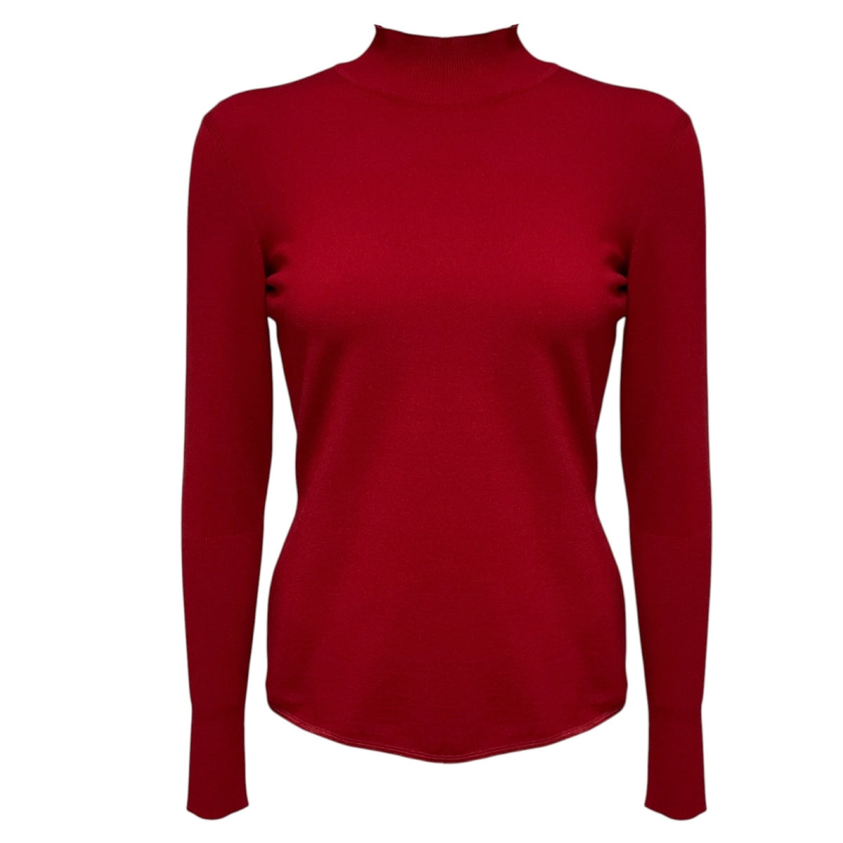 Alaia Maroon Red Mock Neck Wool Knit Pullover Sweater