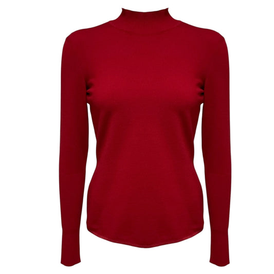 Alaia Maroon Red Mock Neck Wool Knit Pullover Sweater