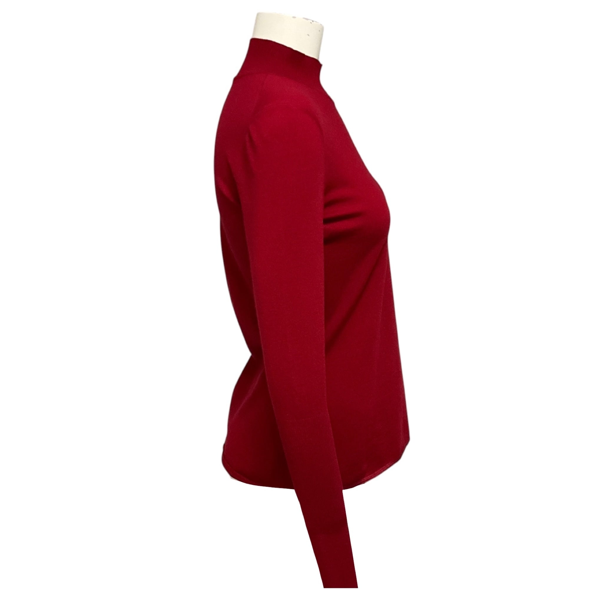 Alaia Maroon Red Mock Neck Wool Knit Pullover Sweater
