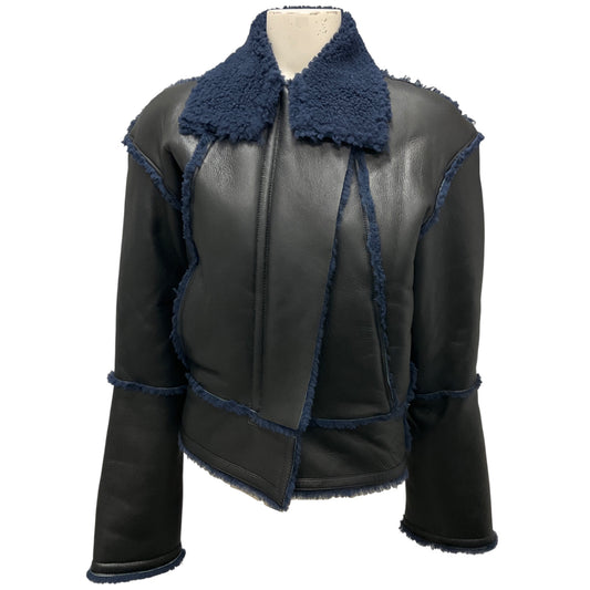 Christopher Esber Fall 2024 Blue Graphite Aviator Shearling and Leather Jacket