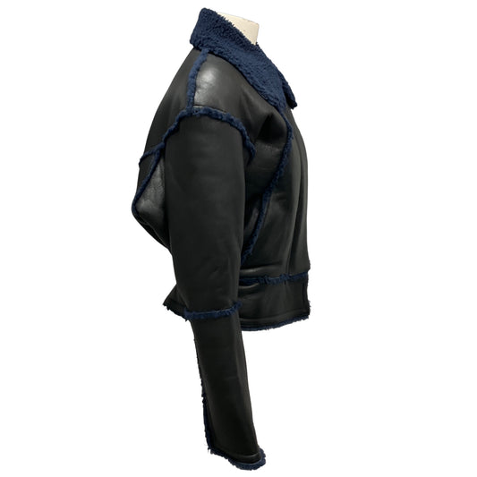Christopher Esber Fall 2024 Blue Graphite Aviator Shearling and Leather Jacket