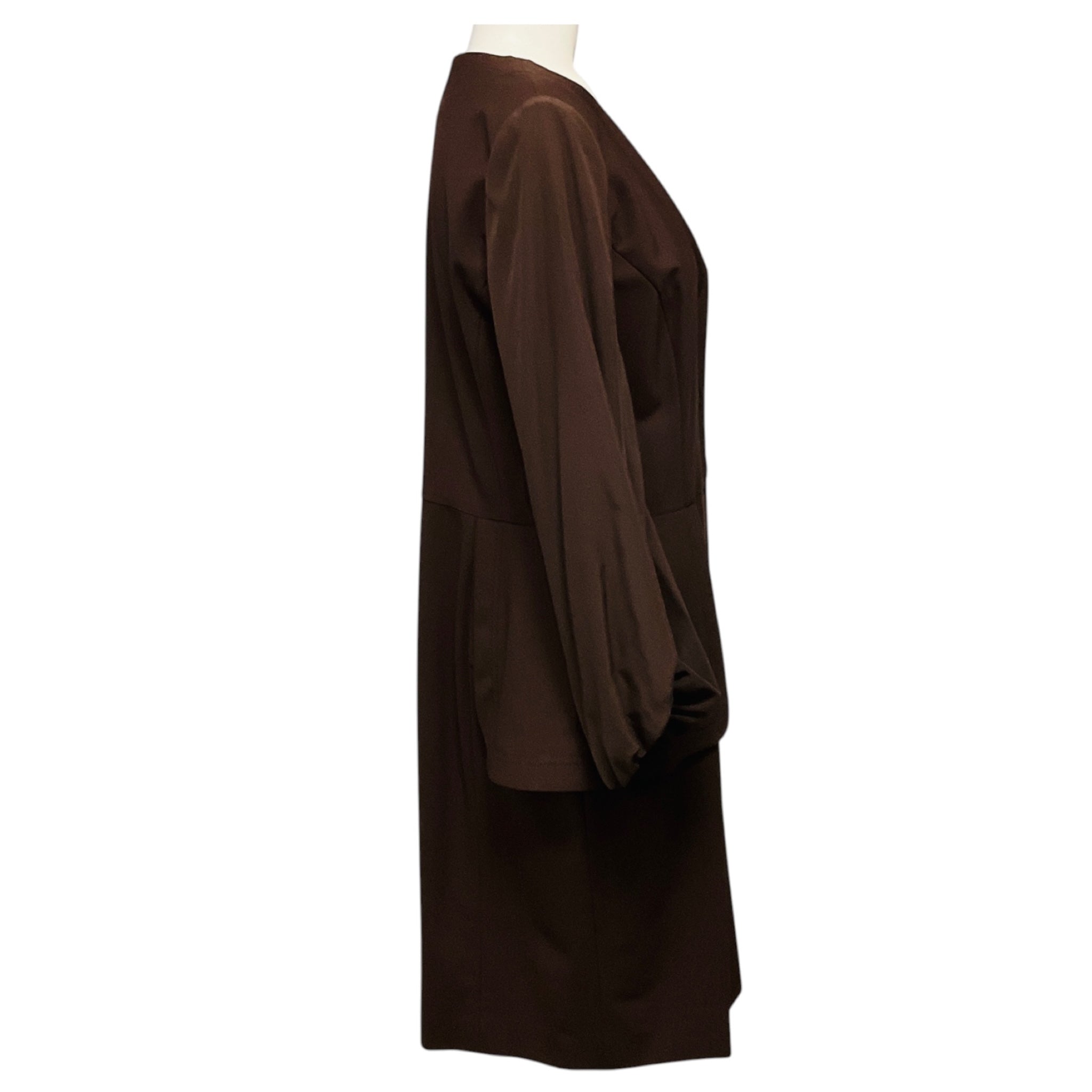Fendi Brown Long Sleeved V-Neck Button Front Midi Shirtdress