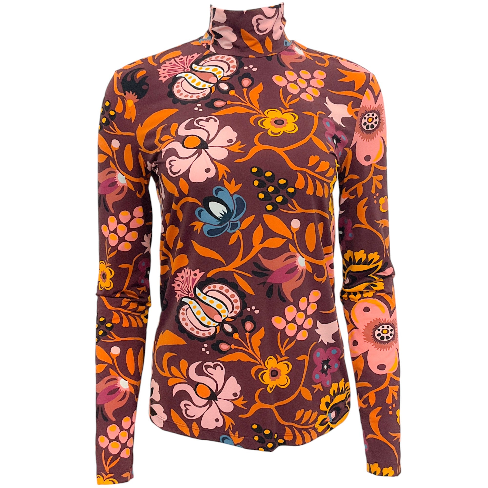 La DoubleJ Brown Multi Floral Mock Turtleneck