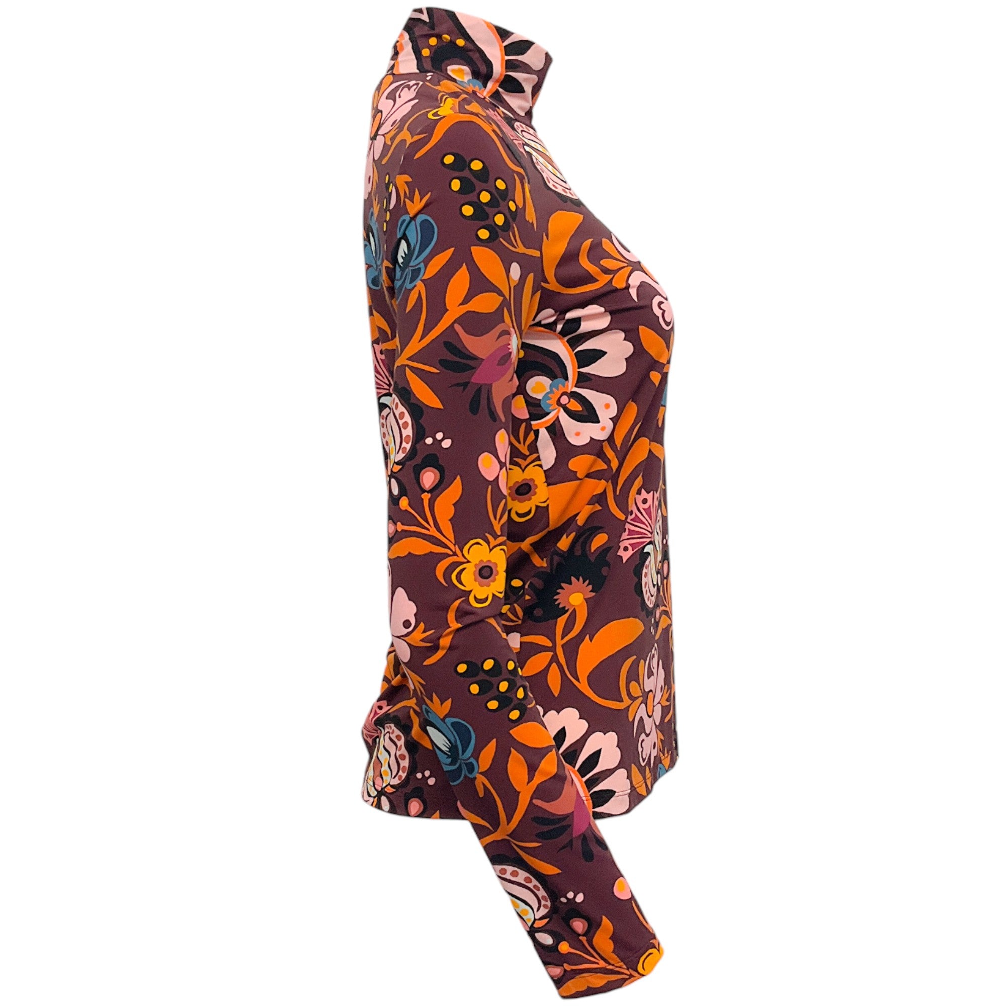 La DoubleJ Brown Multi Floral Mock Turtleneck