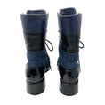 Load image into Gallery viewer, Chanel Navy Blue / Black 2022 Denim Fabric, Patent Calfskin, and Lambskin Quilted CC Lace Up Combat Boots
