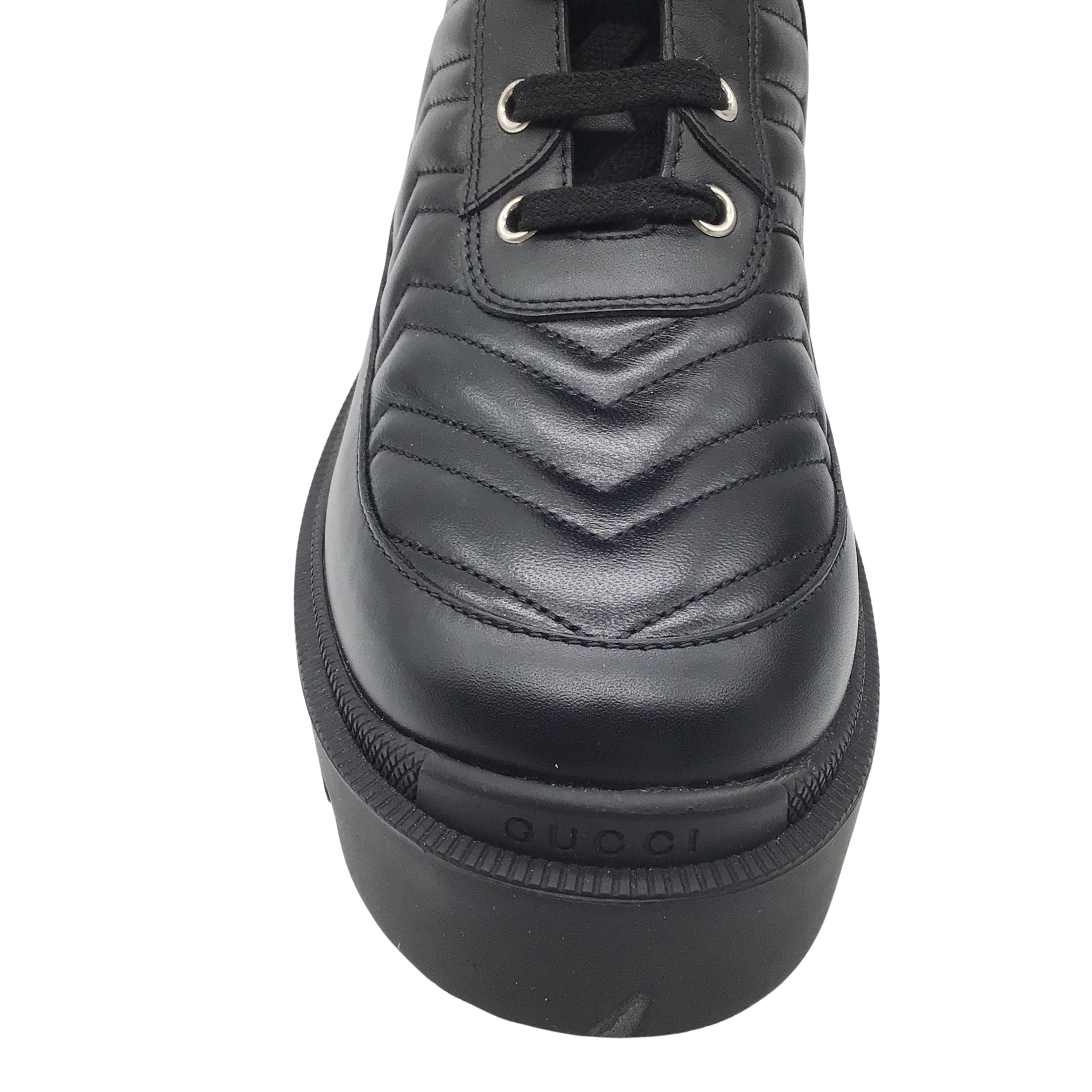 Gucci Black Nappa Leather Frances GG Matelasse Platform Combat Boots