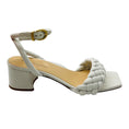 Load image into Gallery viewer, Marion Parke White Iris Braided Leather Block Heel Sandal
