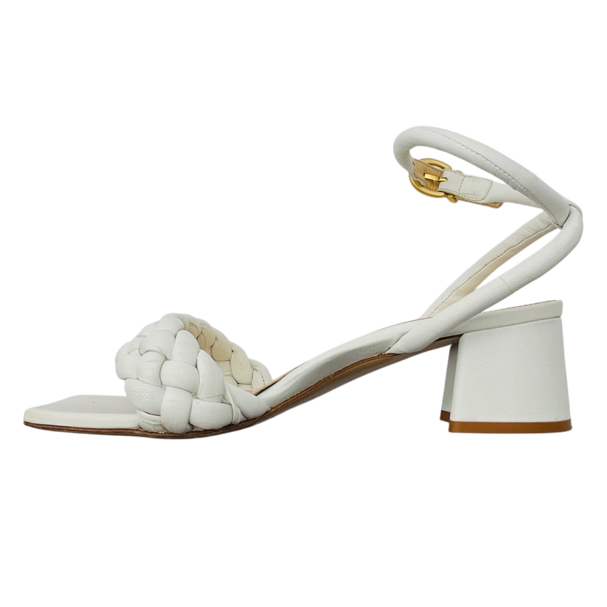 Marion Parke White Iris Braided Leather Block Heel Sandal