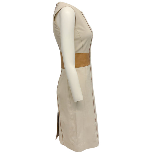 Belstaff Oat Sleeveless Dress with Leather Detail