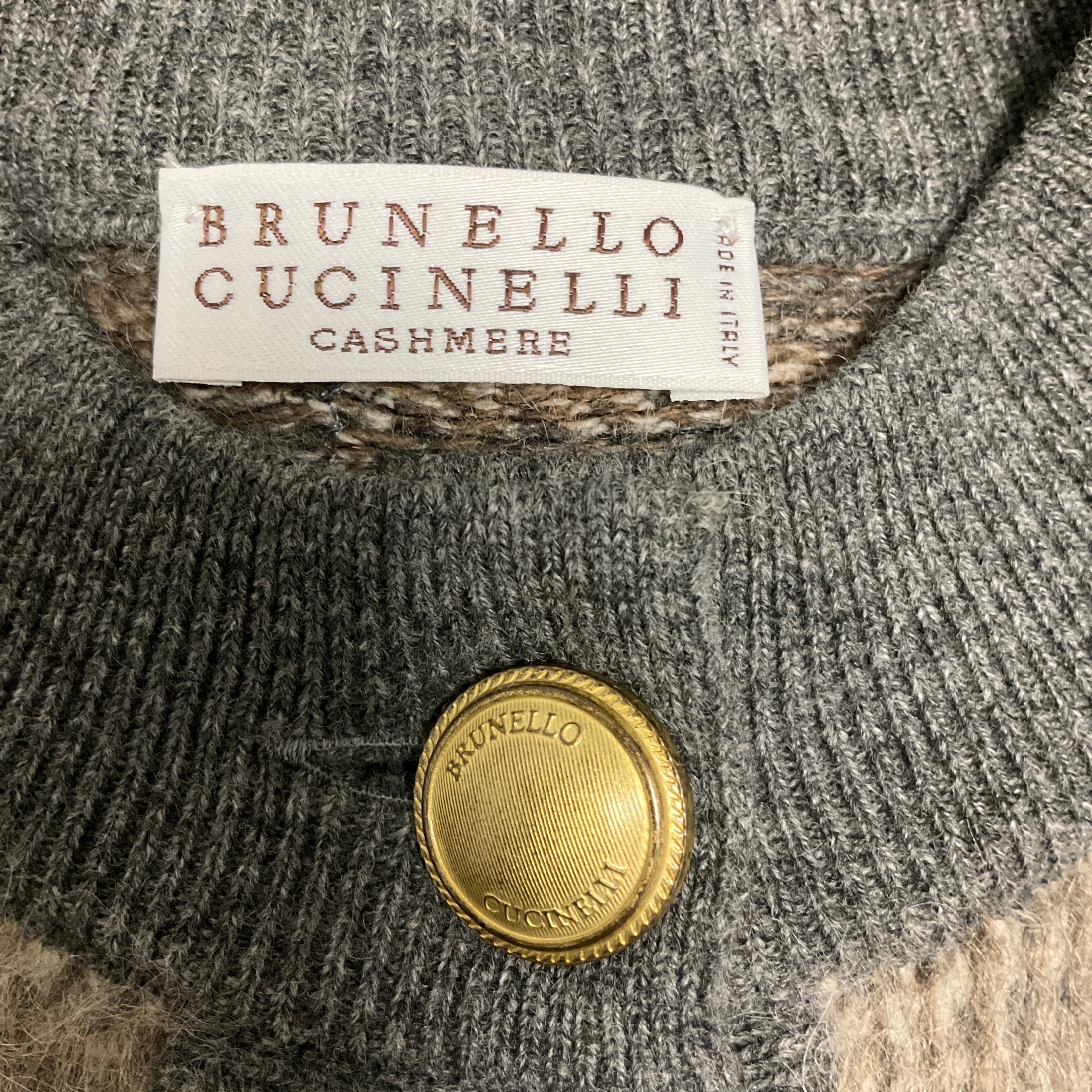 Brunello Cucinelli Taupe / Grey Sequined Cashmere Knit Cardigan Sweater