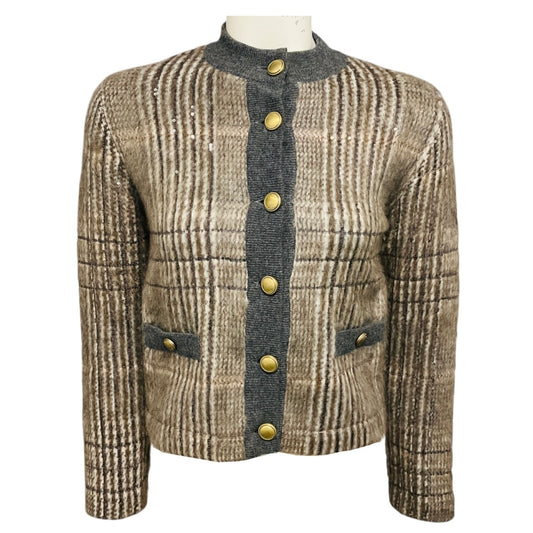 Brunello Cucinelli Taupe / Grey Sequined Cashmere Knit Cardigan Sweater